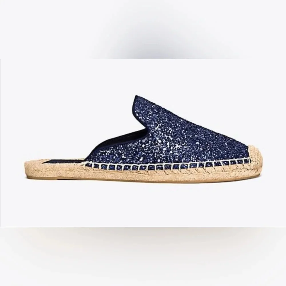 Tory Burch Navy Glitter Espadrille Flats – Size 8.5
